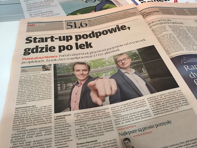 Artykuł o GdziePoLek w Pulsie Biznesu - Maciej Jakubczyk, Arkadiusz Poński